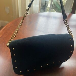 Talbots Suede Black Shoulder Bag. Gold chain combo w leather. Snap closure.